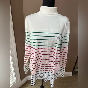Kim Rogers Turtleneck Long Sleeve Top White with Green, Red & Blue Stripes XL